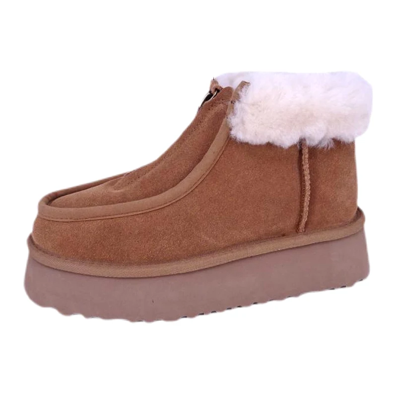 Buataisí Sneachta Ardán Suede Fíorúil Fur Collar na mBan
